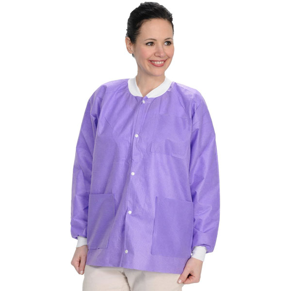 Extra-Safe Jacket - Purple Small 10/Pk. Hip-Length, Light-Weight, Breathable, with Snap-Front