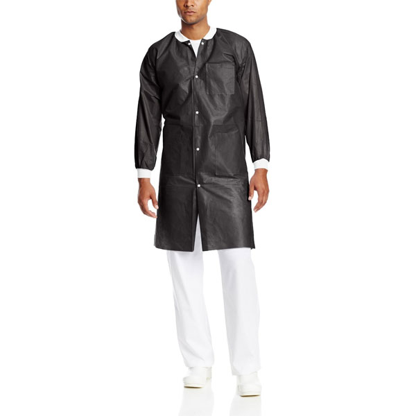 Extra-Safe Lab Coats - Black Large 10/Pk. Knee-Length, Light-Weight, Breathable, with Snap-Front