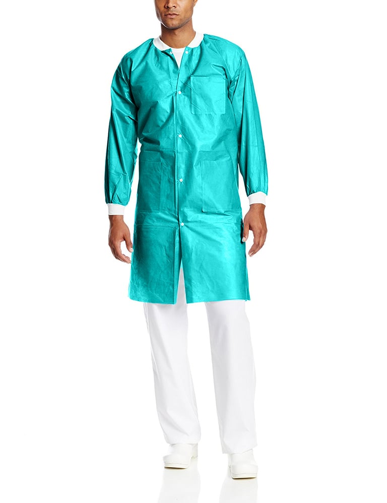 Extra-Safe Lab Coats - Teal X-Large 10/Pk. Knee-Length, Light-Weight, Breathable, with Snap-Front