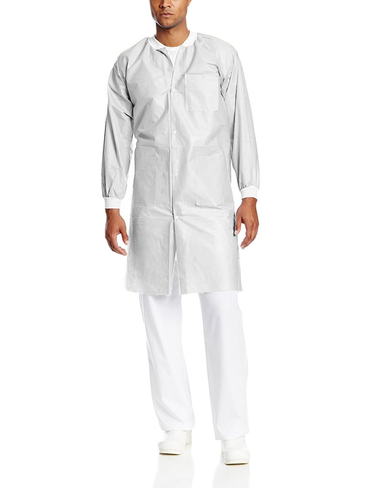 Extra-Safe Lab Coats - White X-Large 10/Pk. Knee-Length, Light-Weight, Breathable, with Snap-Front