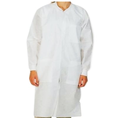 Extra-Safe Lab Coats - White Medium 10/Pk. Knee-Length, Light-Weight, Breathable, with Snap-Front