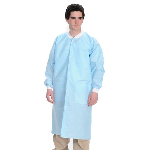 Extra-Safe Lab Coats - Sky Blue Large 10/Pk. Knee-Length, Light-Weight, Breathable