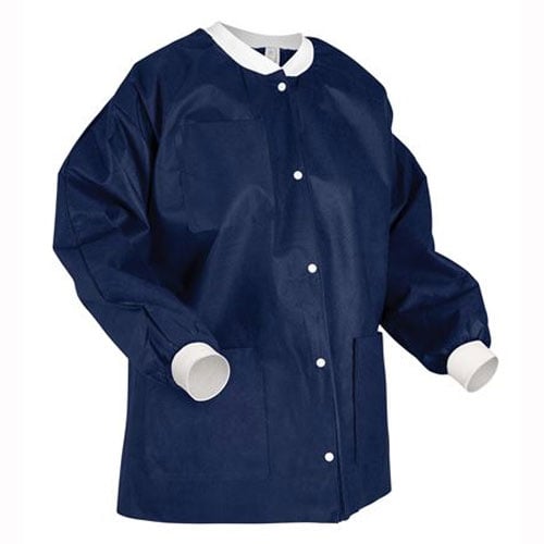 Extra-Safe Lab Coats - True Blue Small 10/Pk. Knee-Length, Soft 3-layer SMS fabrics, fluid