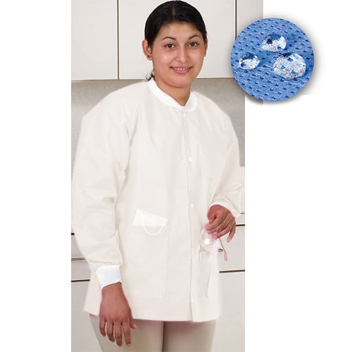 Extra-Safe Jacket - White Small 10/Pk. Hip-Length, Light-Weight, Breathable, with Snap-Front