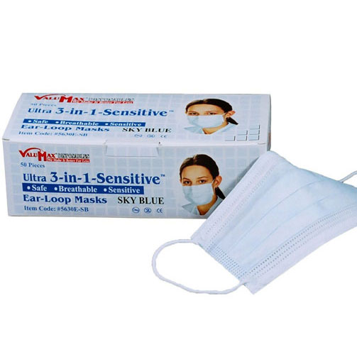Ultra 3-in-1 Sensitive Ear-Loop Mask - SKY BLUE, Single Box, 50/Bx. ASTM Level 3. Sensitive