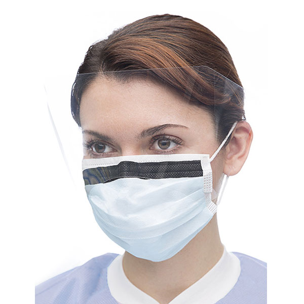 Ultra 3-in-1 Sensitive Ear-Loop Mask with Visor - SKY BLUE, 25/Bx. ASTM Level 2. With special