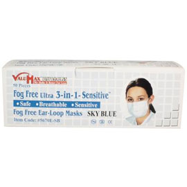 Ultra 3-in-1 Sensitive Ear-Loop Mask Fog Free - SKY BLUE, 50/Bx. ASTM Level 2. High Filtration BFE