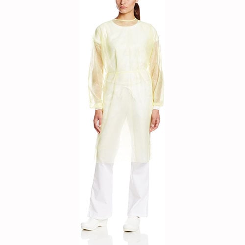 ValuMax Isolation Gowns Knit Cuff YELLOW, 10/Pk. Disposable, knee-length, open at the back