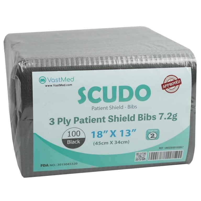 VastMed 13" x 18" Patient Bibs, 3-Ply, Black, 500