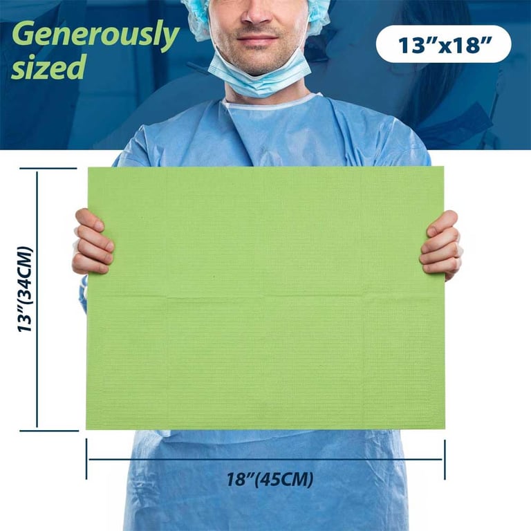 VastMed 13" x 18" Patient Bibs, 3-Ply, Green, 500