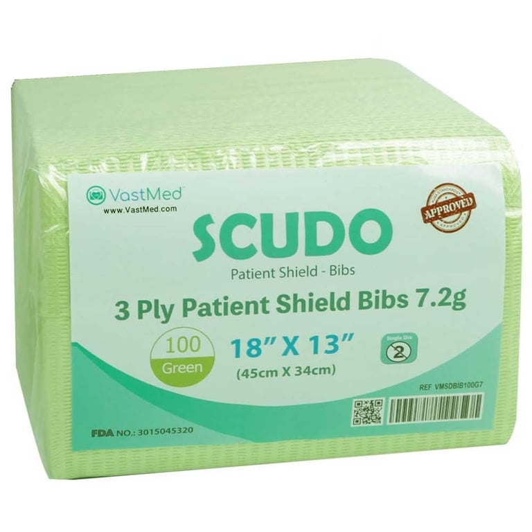VastMed 13" x 18" Patient Bibs, 3-Ply, Green, 500