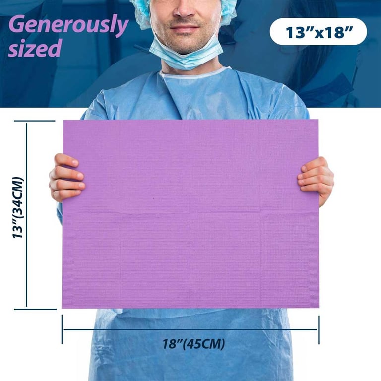 VastMed 13" x 18" Patient Bibs, 3-Ply, Purple, 50