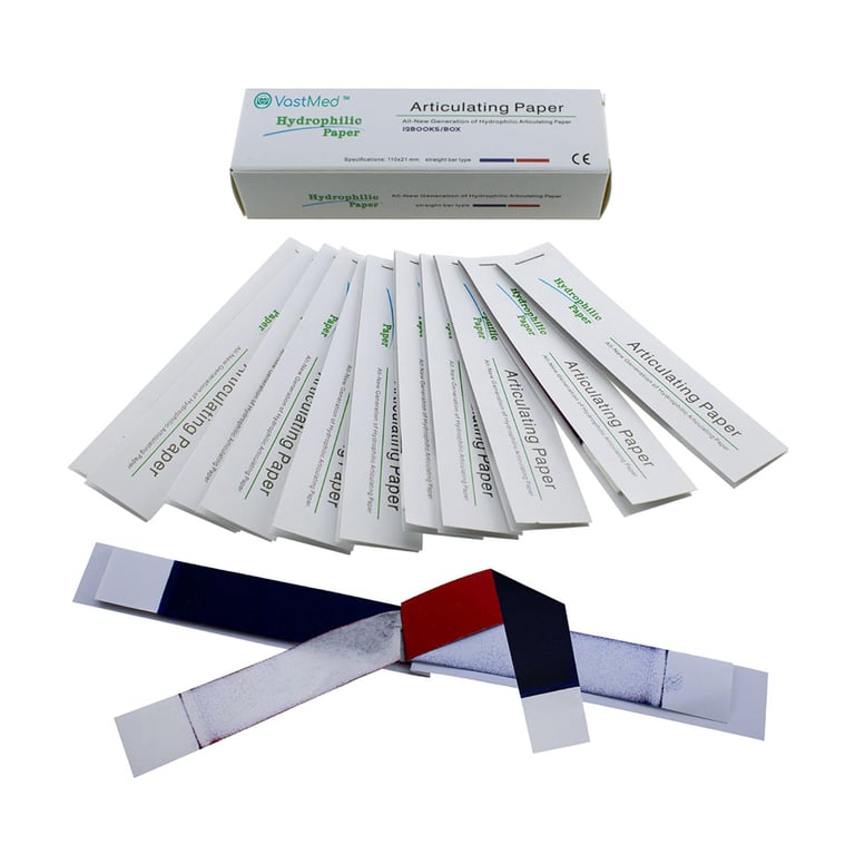 VastMed Articulating Paper, Thick, Blue/Red, 144/Pk. Dimension 110 x 21 mm, non-toxic pigments