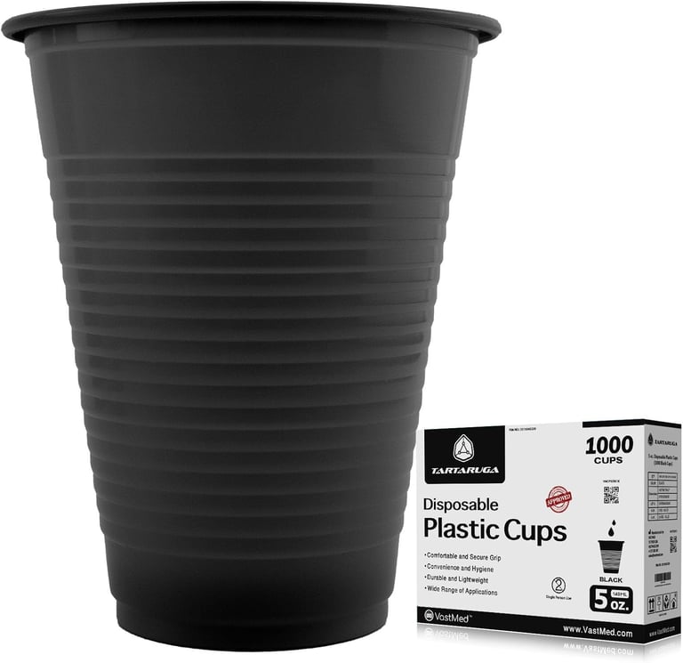 VastMed 5oz Disposable Plastic Dental Cups, Black, 1000/Pk. Made from polypropylene, durable cups