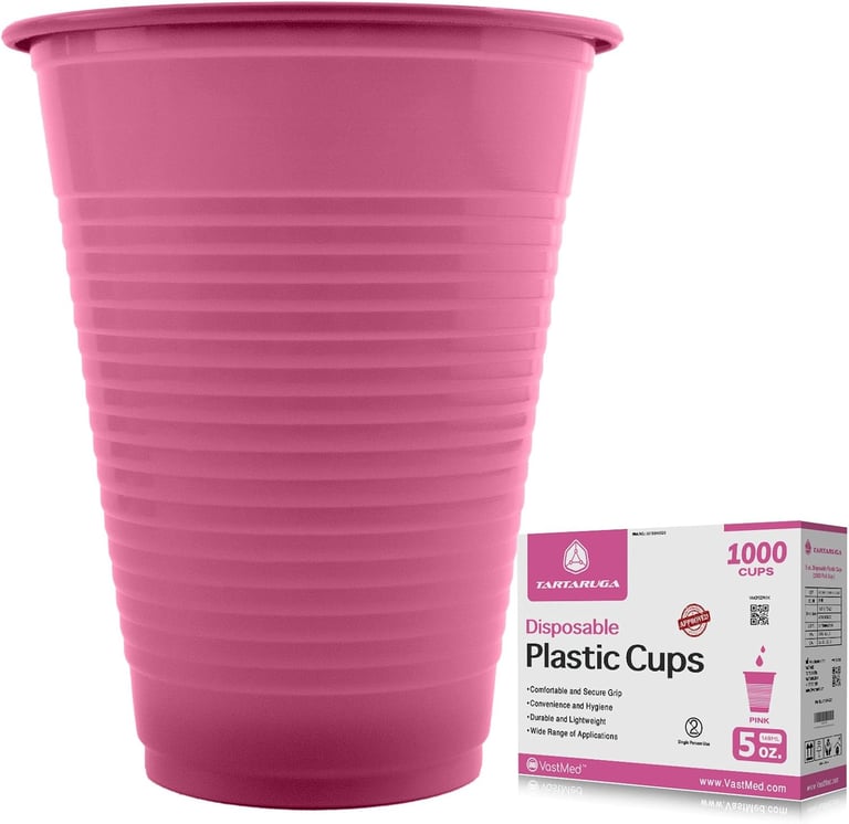 VastMed 5oz Disposable Plastic Dental Cups, Pink, 1000/Pk. Made from polypropylene, durable cups