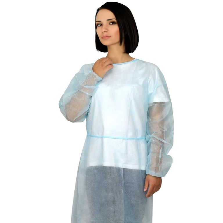 VastMed Disposable Level 1 Isolation Gown, PP+PE 25gsm, Universal Fit, Blue, 10/Pk