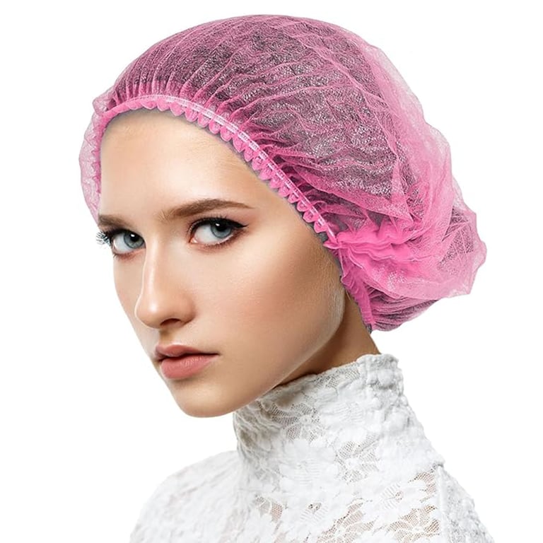 VastMed 21" Non-Woven Polypropylene Mesh Bouffant Caps, Elastic Band, Pink, 100/Pk
