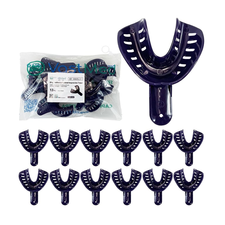 VastMed #2 Large Lower Perforated Plastic Impression Tray, Purple, 12/Pk. Each impression tray
