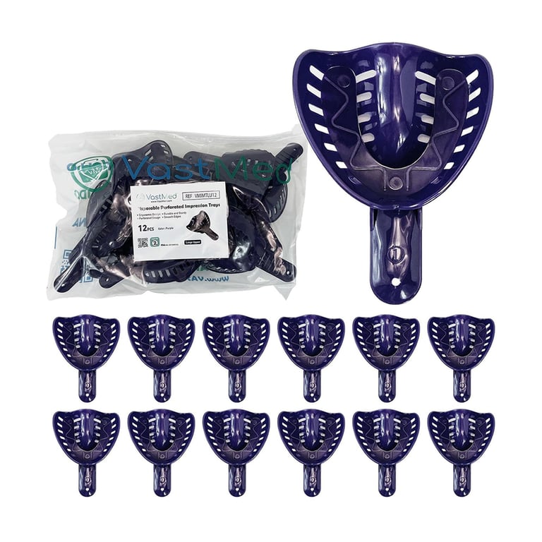 VastMed #1 Large Upper Perforated Plastic Impression Tray, Purple, 12/Pk. Autoclavable