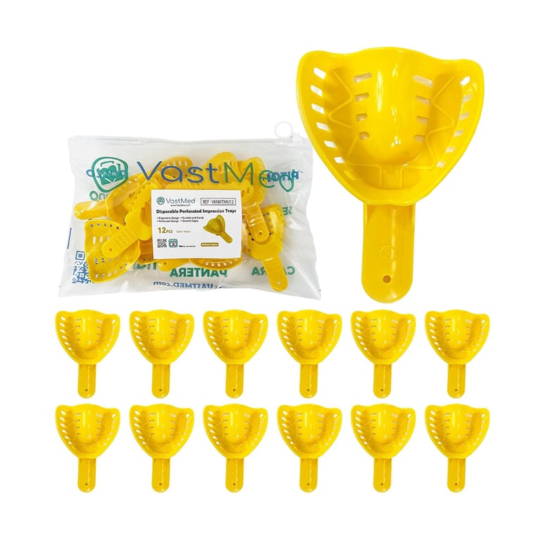 VastMed #3 Medium Lower Perforated Plastic Impression Tray, Yellow, 12/Pk. Crafted from sturdy
