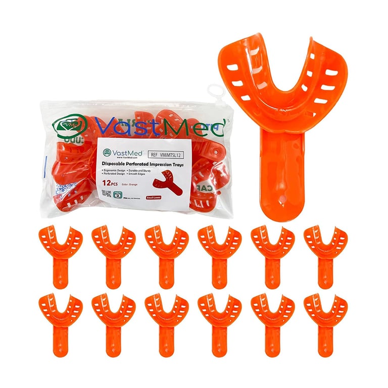 VastMed #6 Small Lower Perforated Plastic Impression Tray, Orange, 12/Pk. Durable