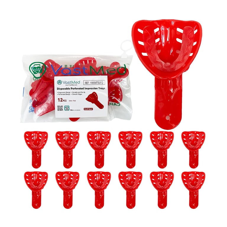 VastMed #5 Small Upper Perforated Plastic Impression Tray, Red, 48/Pk. Crafted from sturdy
