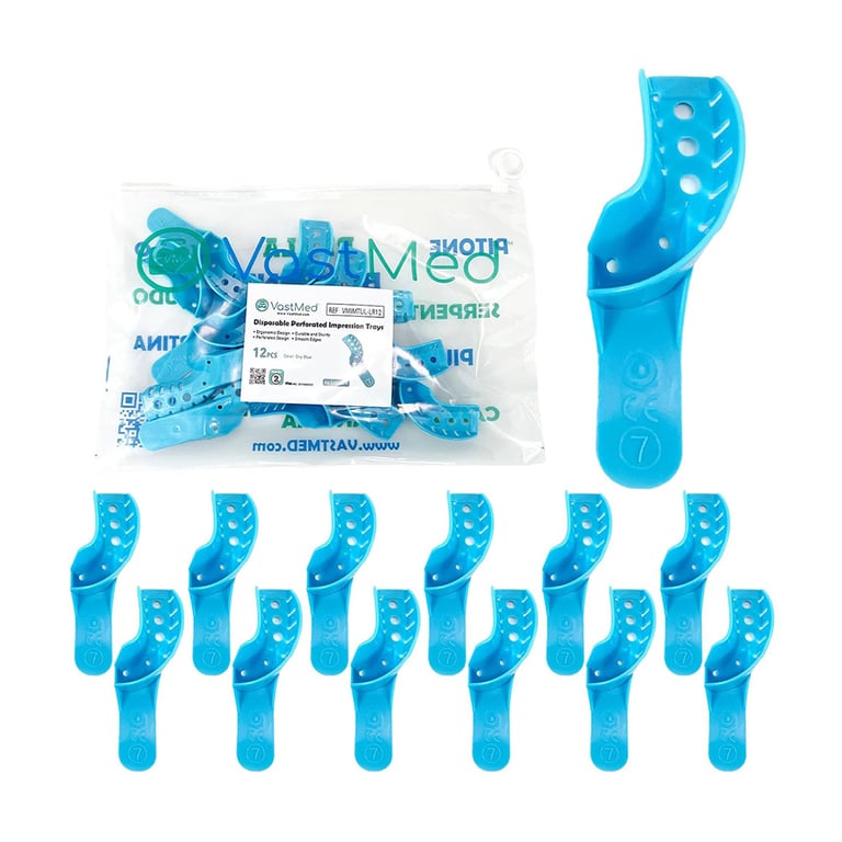 VastMed #7 Quadrant Upper Left/Lower Right Perforated Plastic Impression Tray, Light Blue, 12/Pk