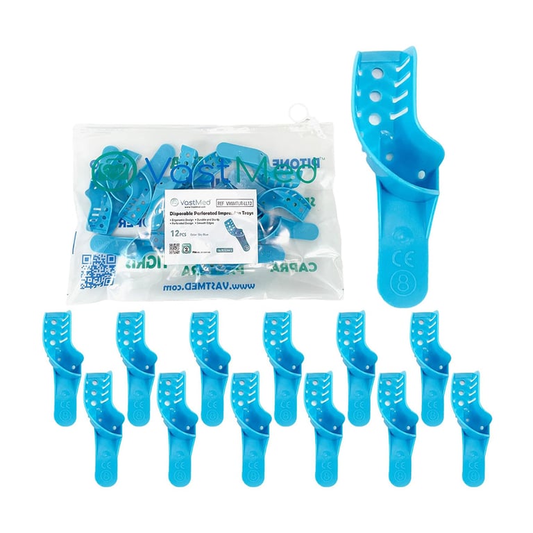 VastMed #8 Quadrant Upper Right/Lower Left Perforated Plastic Impression Tray, Light Blue, 12/Pk