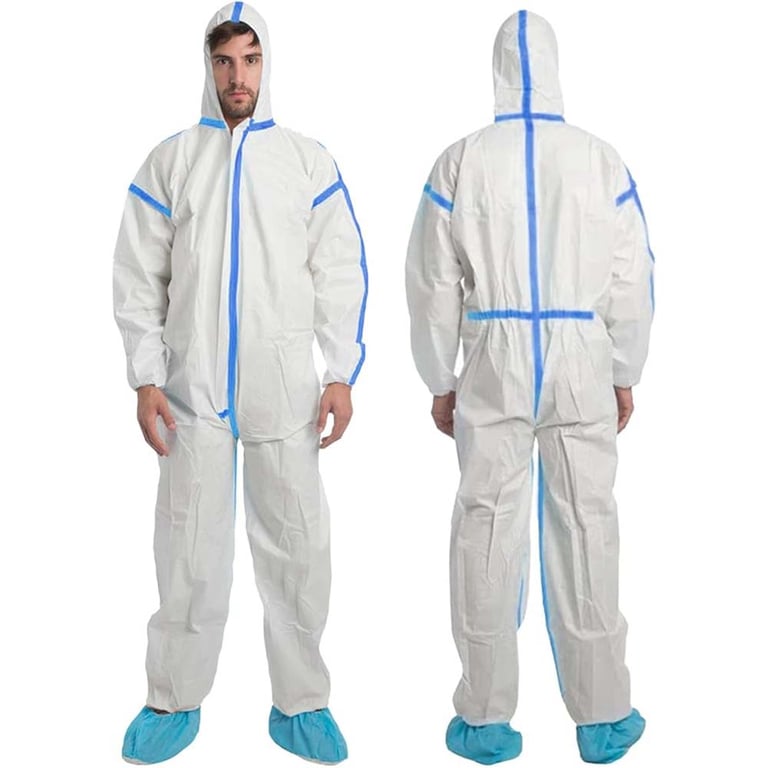 VastMed Disposable Protective Coverall Hazmat Suit with Hood, 3X-Large, White, 1/Pk. Constructed