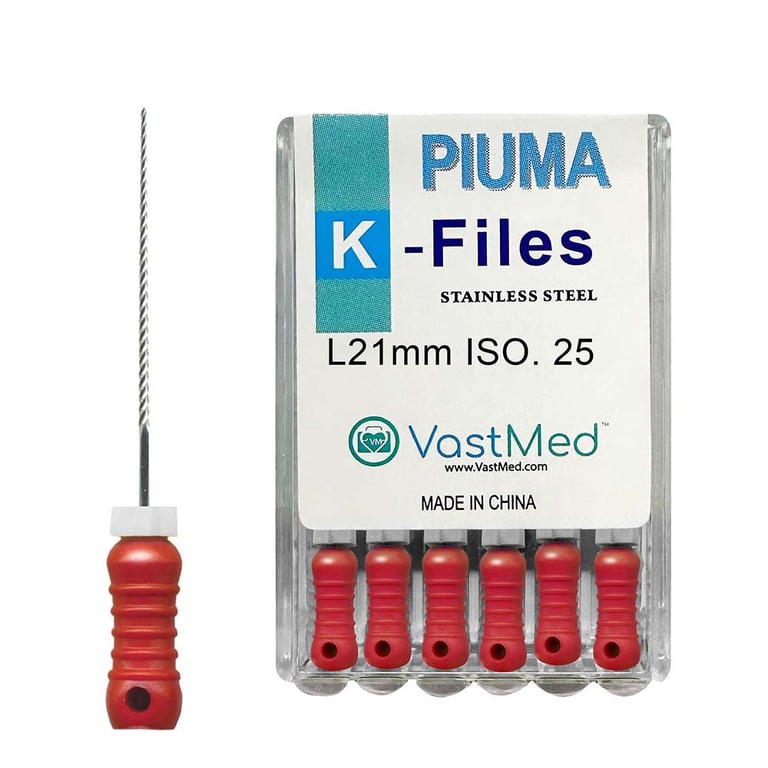 VastMed PIUMA K-File 21mm #25 Stainless Steel, Flex, Color Coded, 6/Box