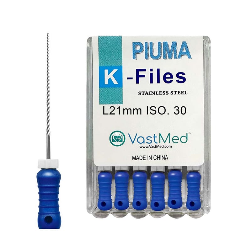 VastMed PIUMA K-File 21mm #30 Stainless Steel, Flex, Color Coded, 6/Box