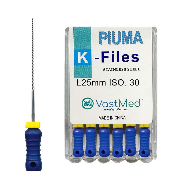 VastMed PIUMA K-File 25mm #30 Stainless Steel, Flex, Color Coded, 6/Box