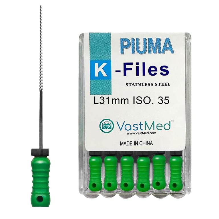 VastMed PIUMA K-File 31mm #35 Stainless Steel, Flex, Color Coded, 6/Box