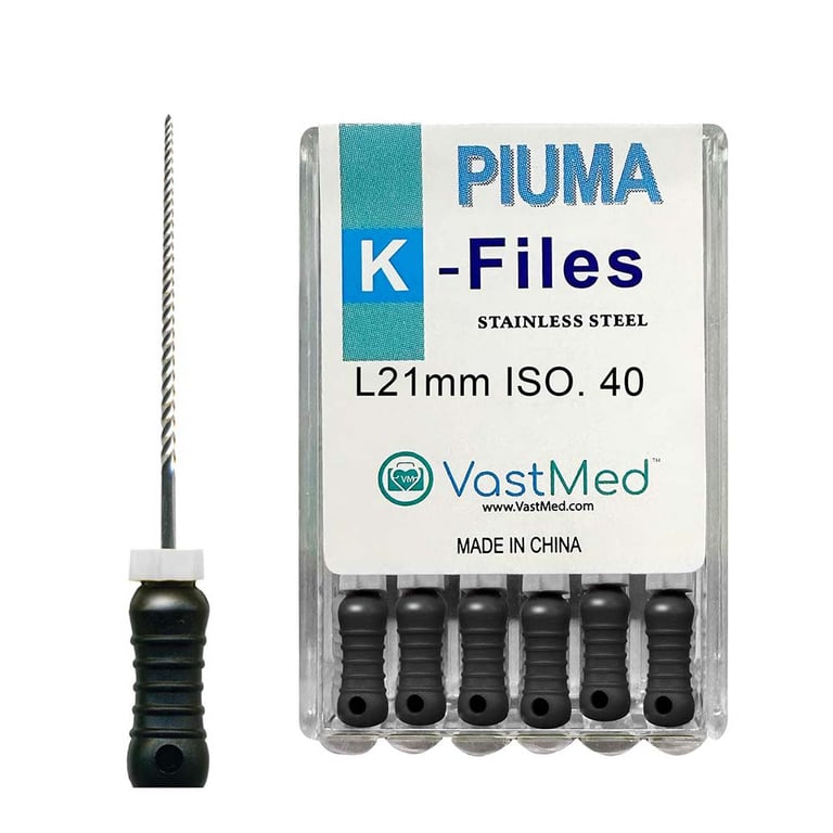 VastMed PIUMA K-File 21mm #40 Stainless Steel, Flex, Color Coded, 6/Box