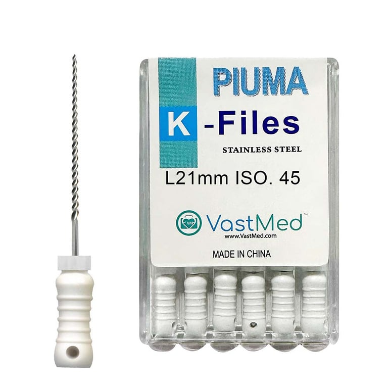 VastMed PIUMA K-File 21mm #45 Stainless Steel, Flex, Color Coded, 6/Box