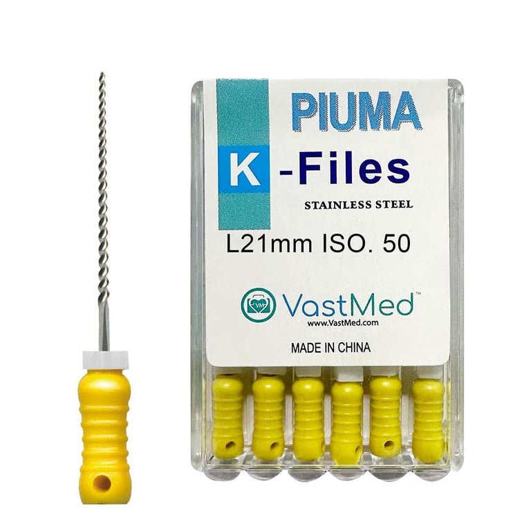 VastMed PIUMA K-File 21mm #50 Stainless Steel, Flex, Color Coded, 6/Box