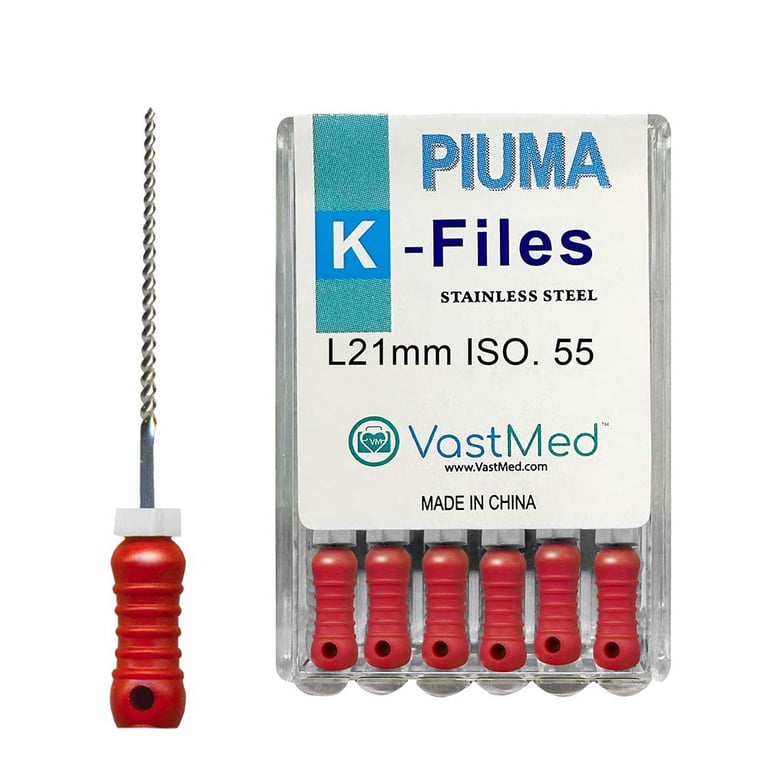 VastMed PIUMA K-File 21mm #55 Stainless Steel, Flex, Color Coded, 6/Box