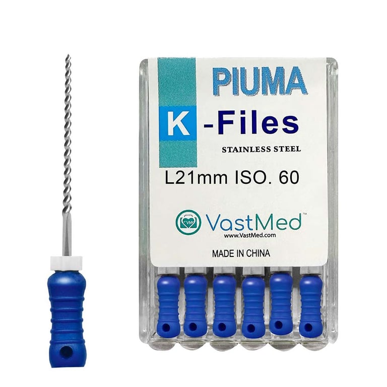 VastMed PIUMA K-File 21mm #60 Stainless Steel, Flex, Color Coded, 6/Box