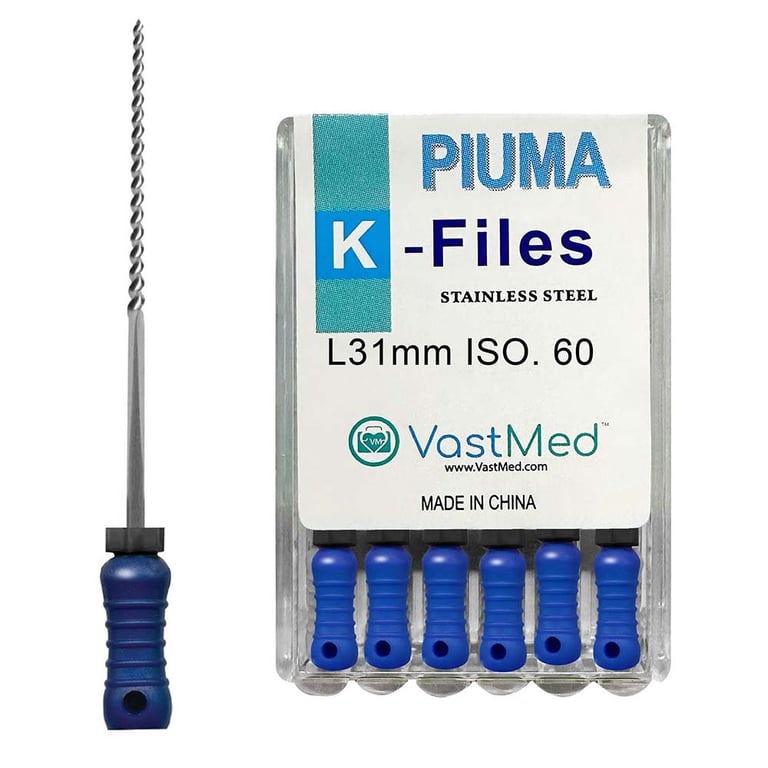 VastMed PIUMA K-File 31mm #60 Stainless Steel, Flex, Color Coded, 6/Box