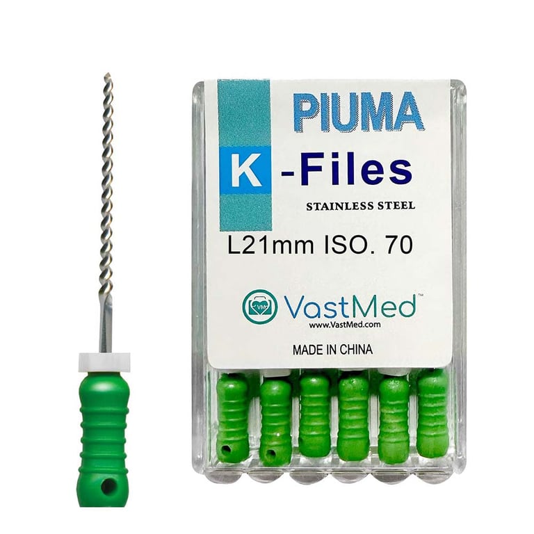 VastMed PIUMA K-File 21mm #70 Stainless Steel, Flex, Color Coded, 6/Box
