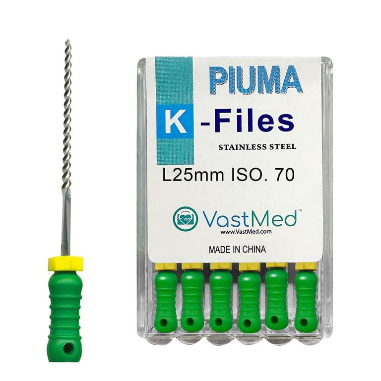VastMed PIUMA K-File 25mm #70 Stainless Steel, Flex, Color Coded, 6/Box