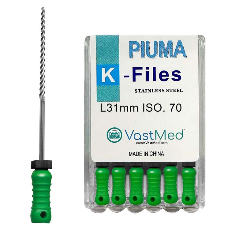 VastMed PIUMA K-File 31mm #70 Stainless Steel, Flex, Color Coded, 6/Box
