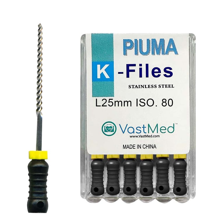 VastMed PIUMA K-File 25mm #80 Stainless Steel, Flex, Color Coded, 6/Box