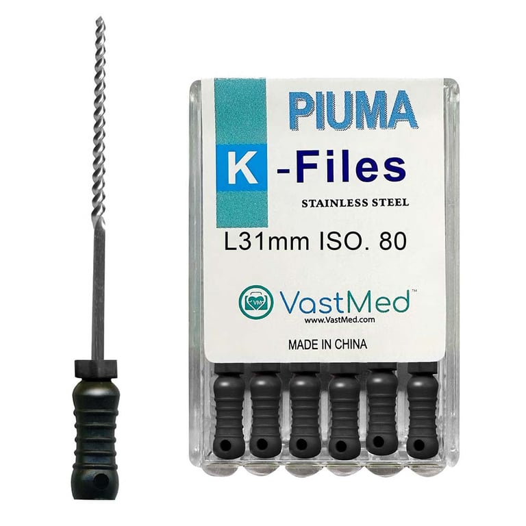 VastMed PIUMA K-File 31mm #80 Stainless Steel, Flex, Color Coded, 6/Box