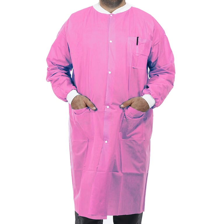 VastMed Disposable Lab Coat, Below Knee, SMS Multiple Layers 50g, Large, PINK, 10/Bag. The SMS