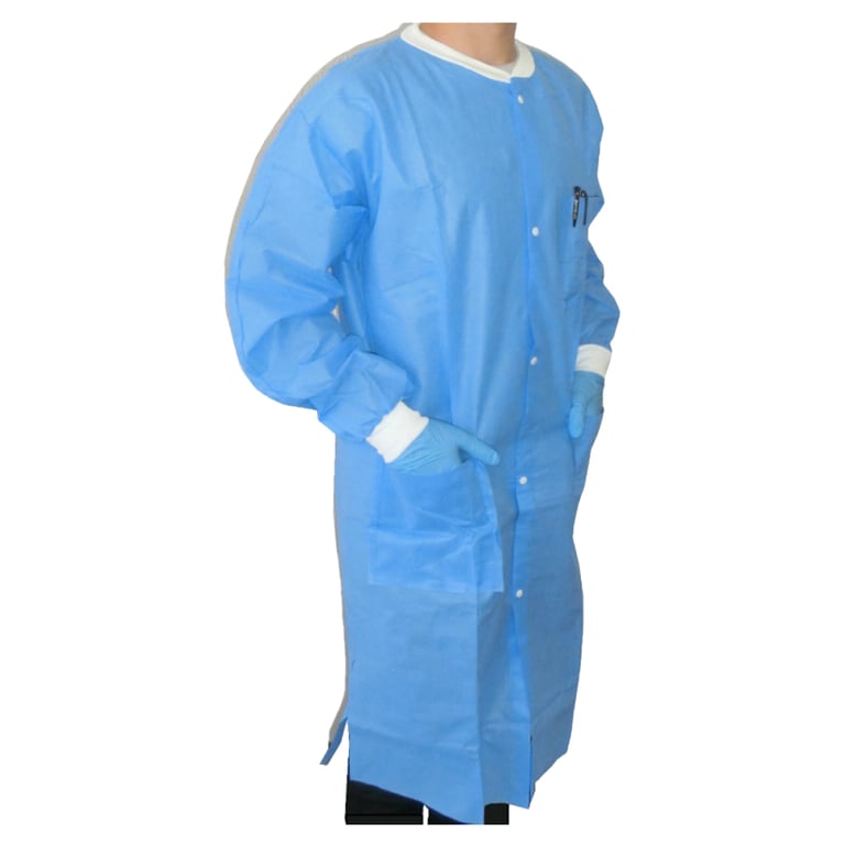 VastMed Disposable Lab Coat, Below Knee, SMS Multiple Layers 50g X-Large, BLUE, 50/Cs. The SMS