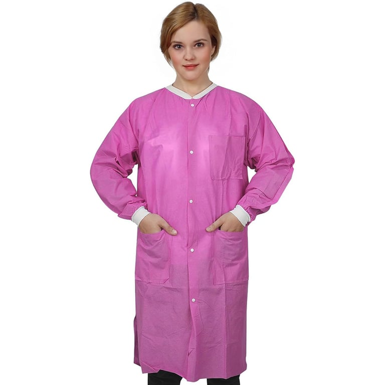 VastMed SMS 45g Disposable Lab Coat, X-Large, Pink, 10/Pk. Lightweight, knee-length lab coat