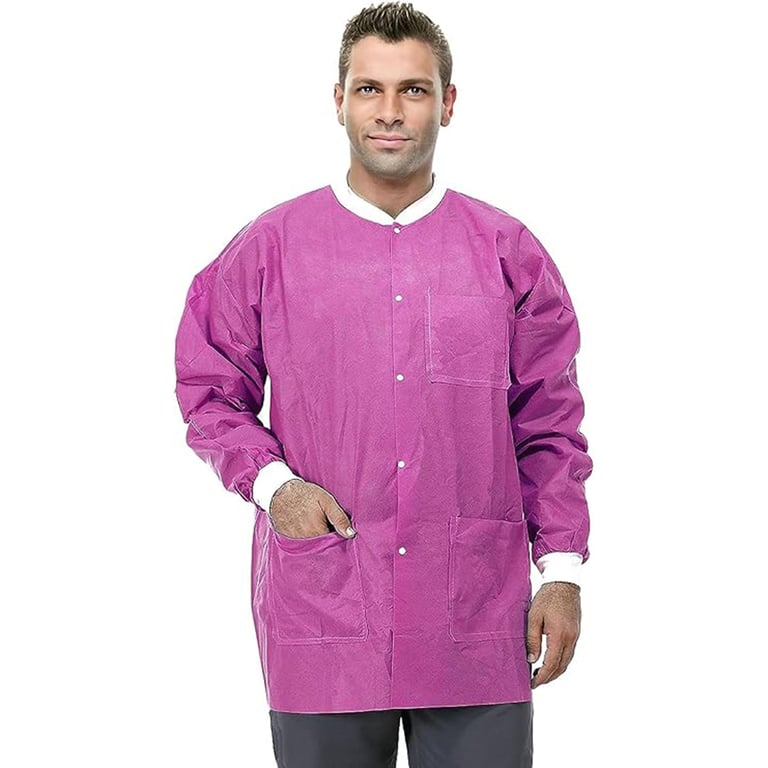 VastMed SMS 45g Disposable Lab Jacket, X-Large, Pink, 50/Pk. Lightweight, Hip-length lab coat