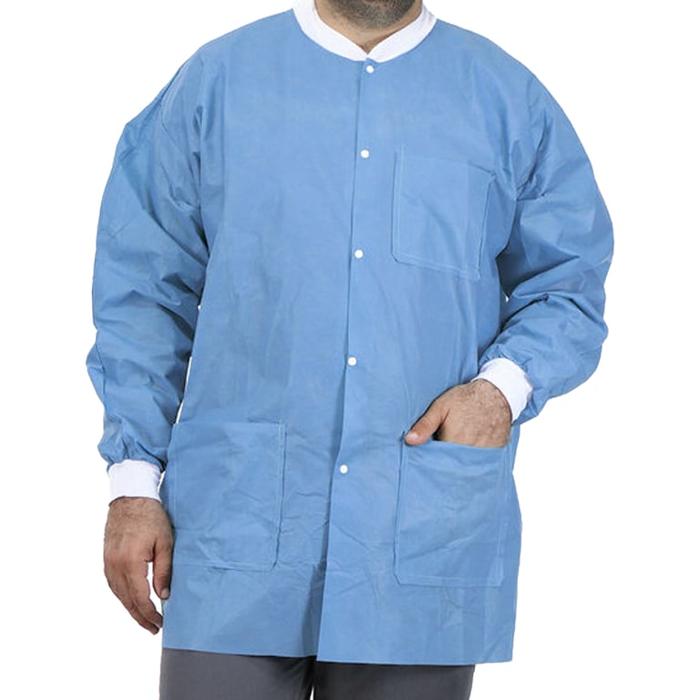 VastMed Disposable Lab Jacket, SMS Multiple Layers 50g, Medium, BLUE, 10/Bag. The lab jackets are