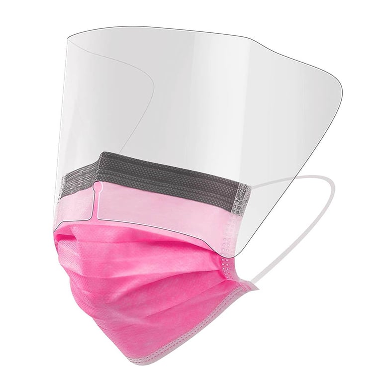 VastMed Tigris 3-Ply Disposable Face Mask with Shield, Pink, 25/Pk. Disposable face mask